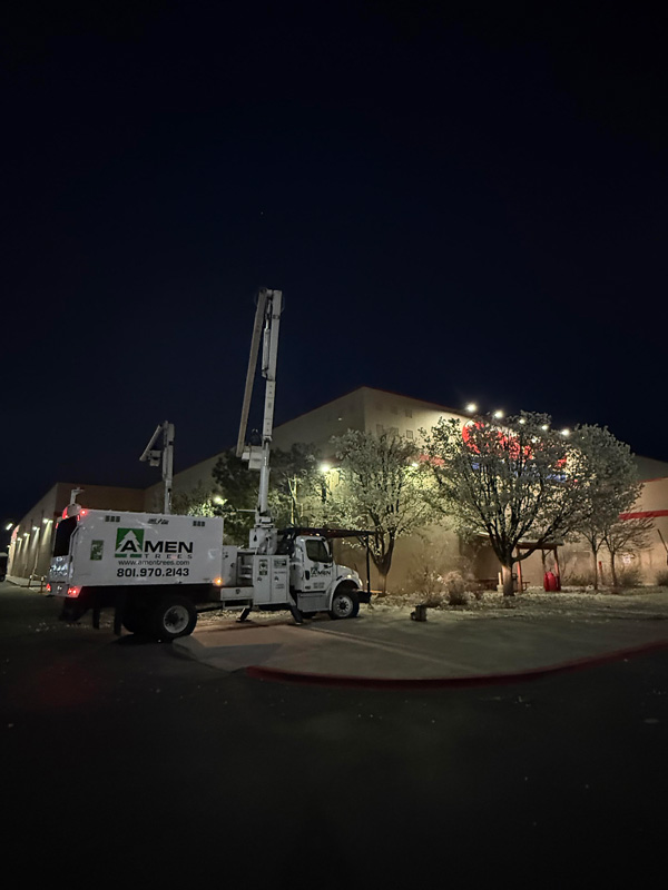Amen truck outside on parking lot.